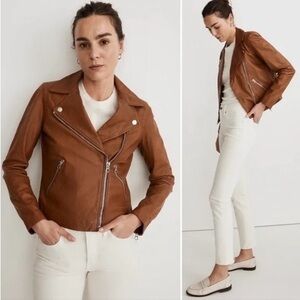 Madewell Moto Brown Washed Leather Jacket Size Brown